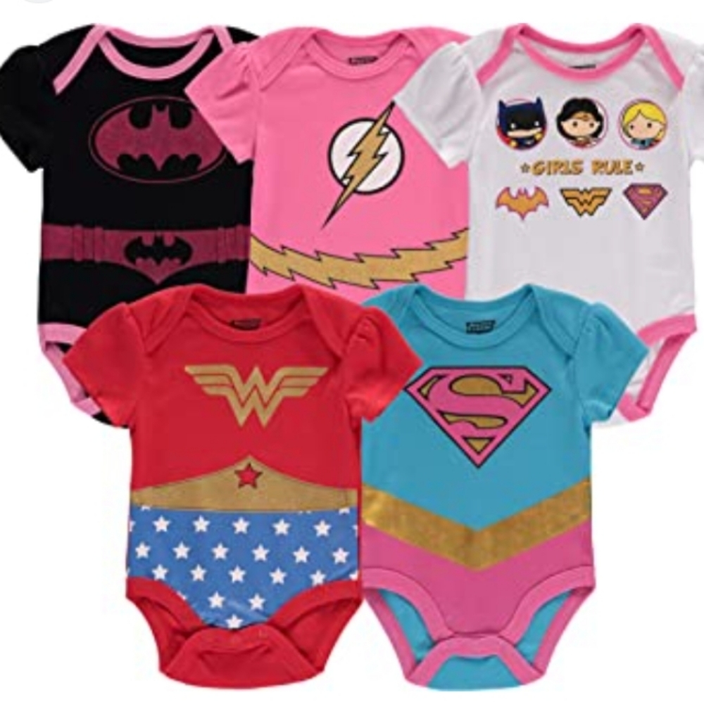 Baby girl 5 pack bodysuits/onesis marvel super hero, wonderwomen  etc